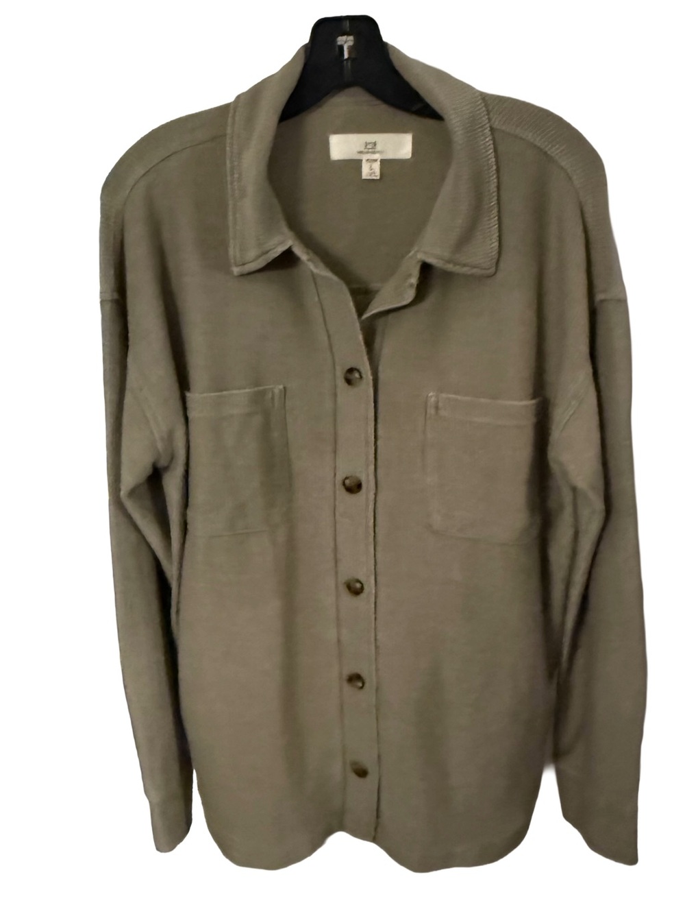 Thread & Supply Shacket Olive Green Ribbed Side & Patch Pockets Sz M EUC